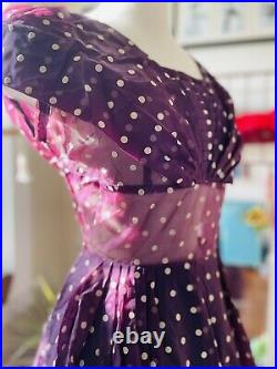 Vtg 50s Pin Up Fit Flair Full Skirt Sheer Bodice Shelf Bust Party Dress VLV 38