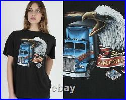 Vtg 80s 3D Emblem Truckers Only Spirit of America 2 Sided Truck Stop OH T Shirt