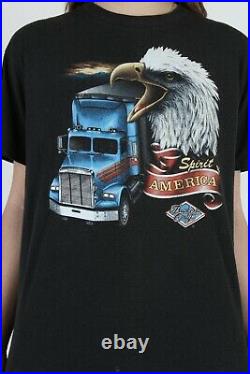 Vtg 80s 3D Emblem Truckers Only Spirit of America 2 Sided Truck Stop OH T Shirt