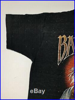 Vtg 80s 3d Emblem Bad To The Bone Skull T Shirt Large Double Sided Harley Hog