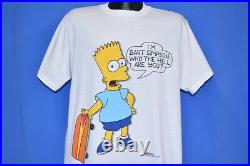 Vtg 90s BART SIMPSON WHO THE HELL ARE YOU SKATEBOARD GROENING CARTOON t-shirt L