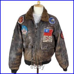 Vtg AVIREX G-1 US NAVY Patched Blood Chit Flight Leather Jacket Size Large