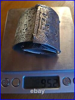 Vtg Antique 900 Silver Peru 900 Sterling 5 Panel Story Bracelet Inca Large Rare