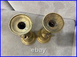 Vtg Antique Chinese Brass Pair of Large Candle Sticks Holders Raised Dragon Dec