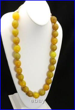 Vtg Antique Hebron African Large Glass Trade Beads Yellow Beaded Necklace 27