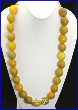 Vtg Antique Hebron African Large Glass Trade Beads Yellow Beaded Necklace 27