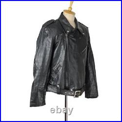 Vtg Brooks Gold Label Black Leather Motorcycle Jacket Size L/XL