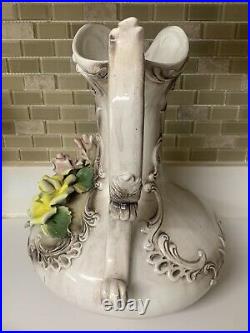 Vtg Capodimonte Porcelain Large 16pitcher Antique Vase Floral Please Read Vg