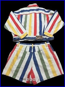 Vtg Esprit-Jacket/Shorts set-Colored Striped Denim-Sz L