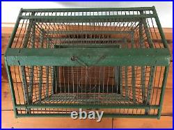 Vtg LARGE 19 Antique Victorian Boho Green Wood Rustic Metal Wire Bird Cage