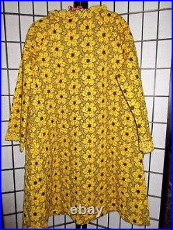 Vtg Miss Elaine Quilted 100 % Cotton Floral Robe Coat Housecoat Nwot Yellow Red