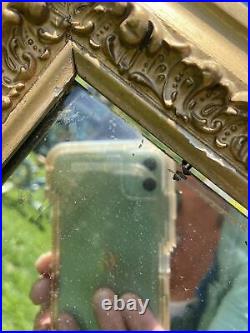 Vtg ORNATE Antique BUFFET Full LARGE Beveled Mirror Barbola Wood Gold Frame