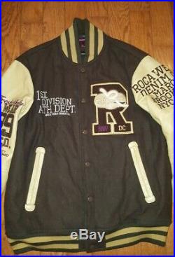 Vtg ROCAWEAR Varsity Letterman LEATHER/WOOL Bomber Jacket Hip Hop 90s Large
