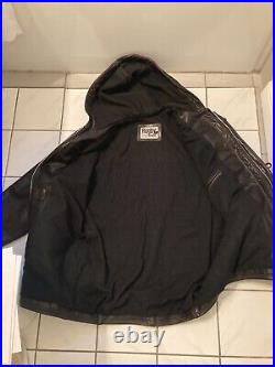 Vtg RUGBY winter leather hoodie dark brown jacket coat sz large
