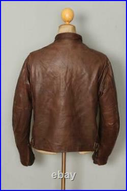 Vtg SCHOTT Brown Cafe Racer Leather Motorcycle Jacket Size 42 Large