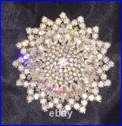 Vtg White Crystal Rhinestone Brooch Large Early Pin Antique Mid Century