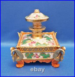 Vtg antique French Empire porcelain Jacob Petit large square DRESSER PERFUME JAR