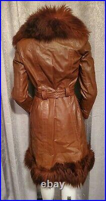 Womens size 10 brown Leather Fur Coat Vintage 1980s Medium BEAUTIFUL