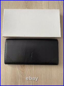 YSL Yves Saint Laurent Black Leather Vintage Flap Bifold Zip Long Wallet Purse