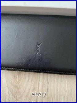 YSL Yves Saint Laurent Black Leather Vintage Flap Bifold Zip Long Wallet Purse